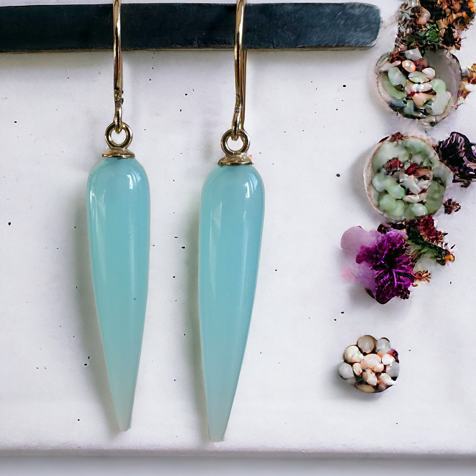 Aqua Blue Chalcedony spike earrings